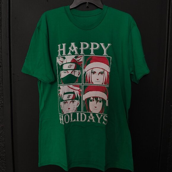 Naruto Shippuden Happy Holidays Christmas T-Shirt XL Green Ripple Junction - Picture 1 of 3